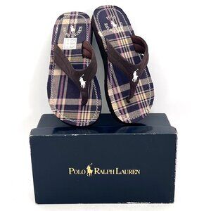 Polo Ralph Lauren Kids Plaid Flip Flops Size 3 Brown Road Multi Terrence & Box